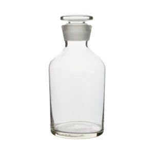 Fles met weijde hals, transparant, met stop van geslepen glas