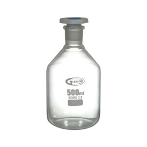 Fles met smalle hals, transparant, met PP stop van geslepen glas