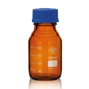 Laboratoriumfles met schaalverdeling, ISO schroefdop, borosilicaat 3.3 amberkleurig