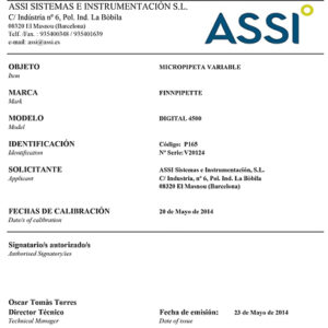 *ENAC-CERTIFICAAT VOOR MICROPIPETTEN MET EEN VARIABEL VOLUME